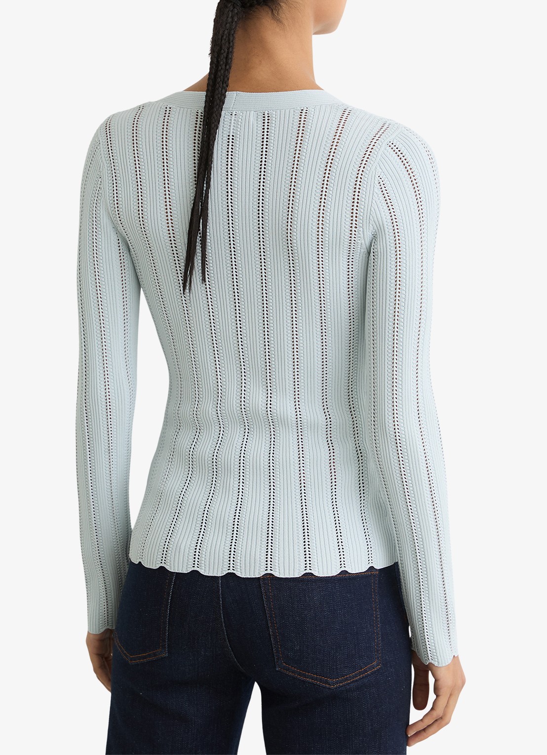 Reiss Loui ribgebreide trui met streepprint  - achterkant blauw