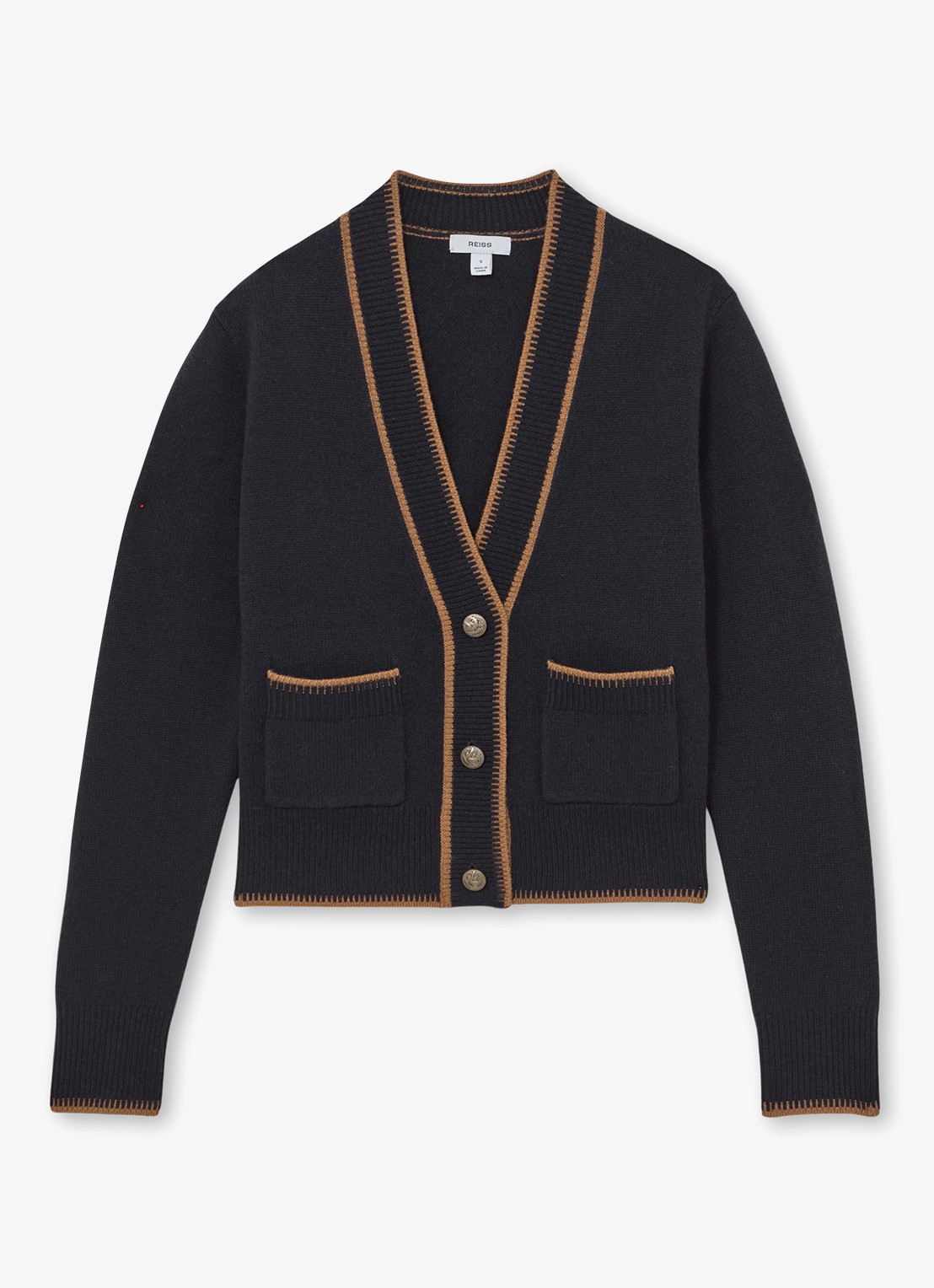 Reiss Louisa ribgebreide vest met steekzakken - voorkant 4 donkerblauw