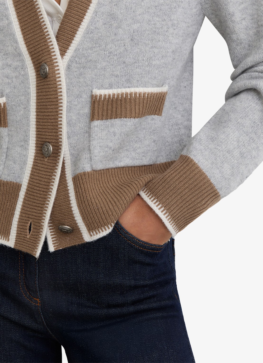 Reiss Louisa ribgebreide vest met steekzakken - detail 3 grijs