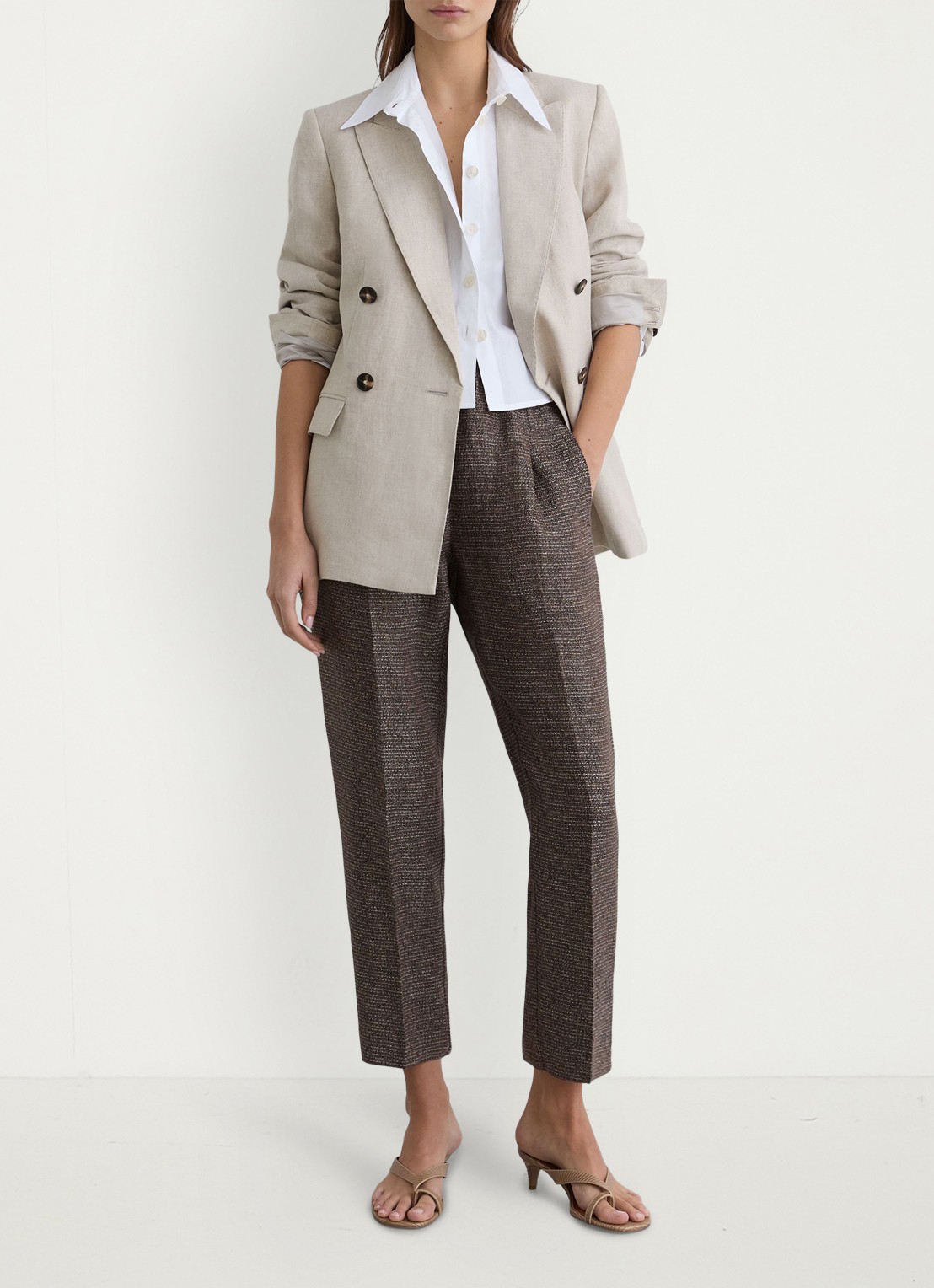 Reiss Lourdes high waist tapered fit pantalon van linnen - detail 4 naturel