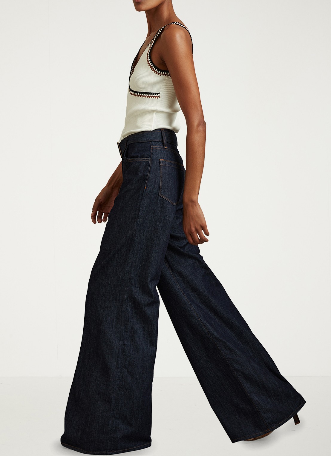 Reiss Luca high waist wide leg jeans met ceintuur - voorkant 5 indigo