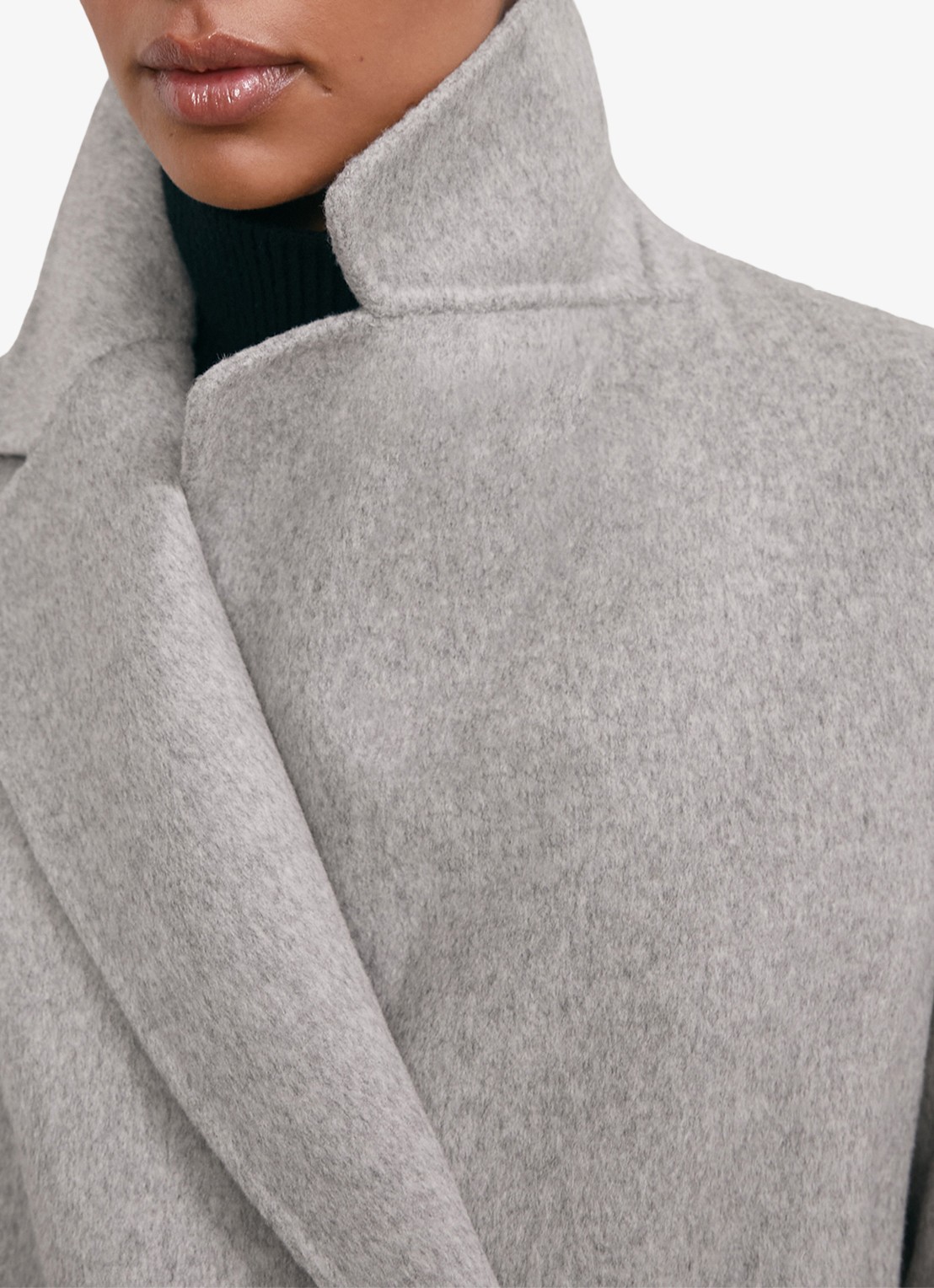 Reiss Lucia double-breasted mantel in wolblend met strikceintuur - detail 3 grijs
