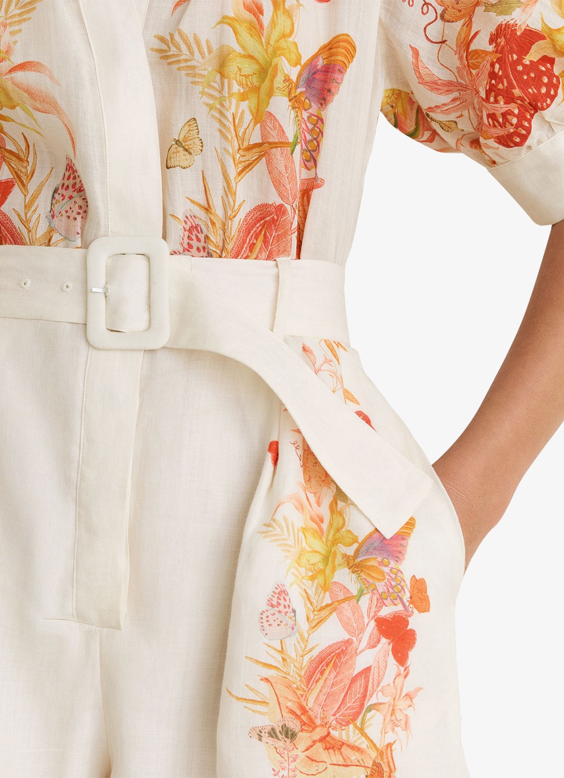 Reiss Lucia straight fit playsuit met strikceintuur en bloemenprint - detail 3 orange