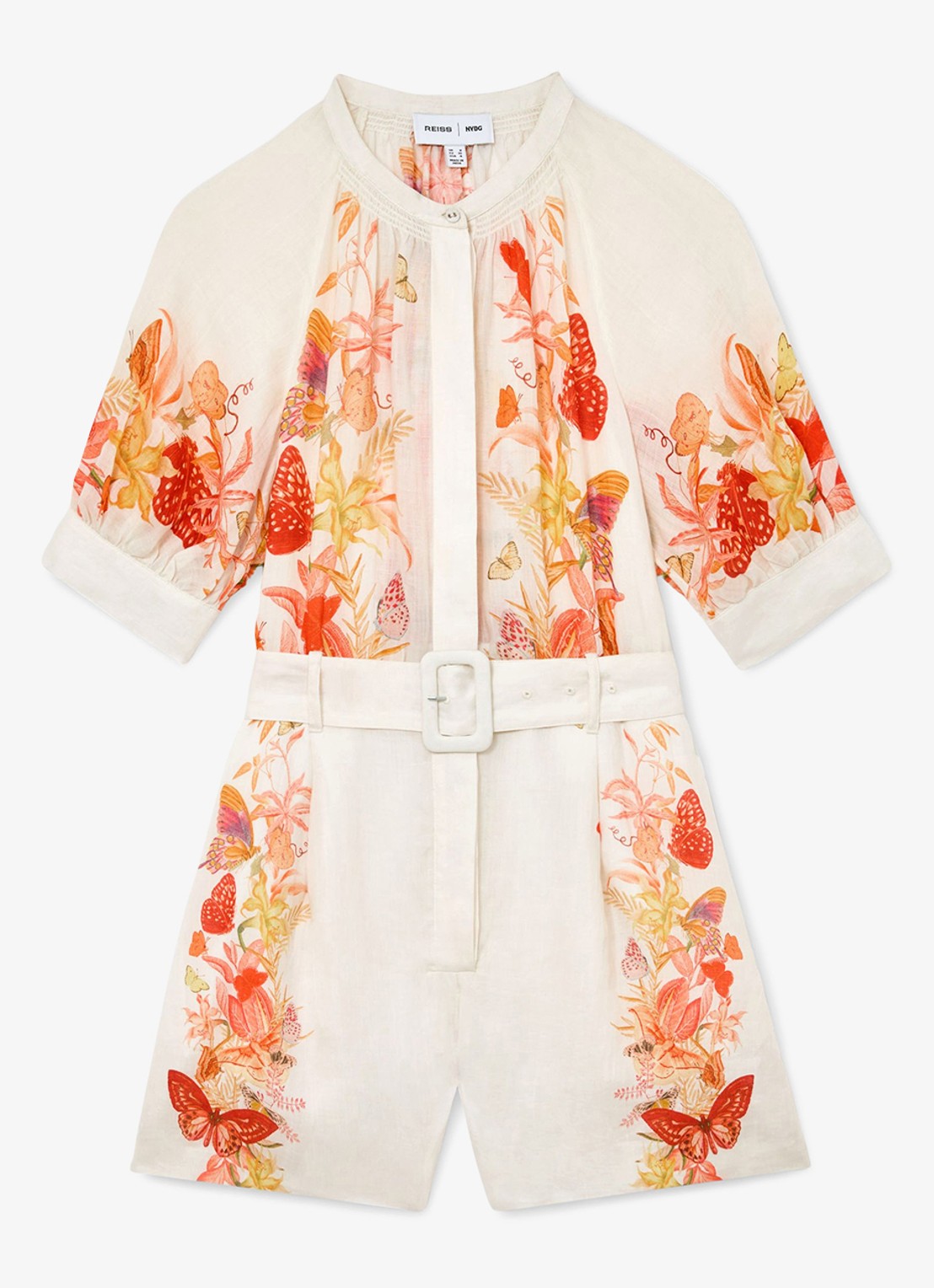 Reiss Lucia straight fit playsuit met strikceintuur en bloemenprint - voorkant 6 orange