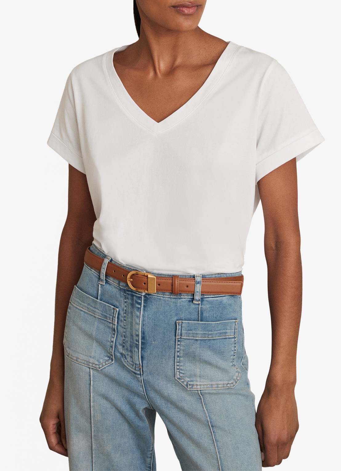 Reiss Luna T-shirt met V-hals  - detail 2 wit
