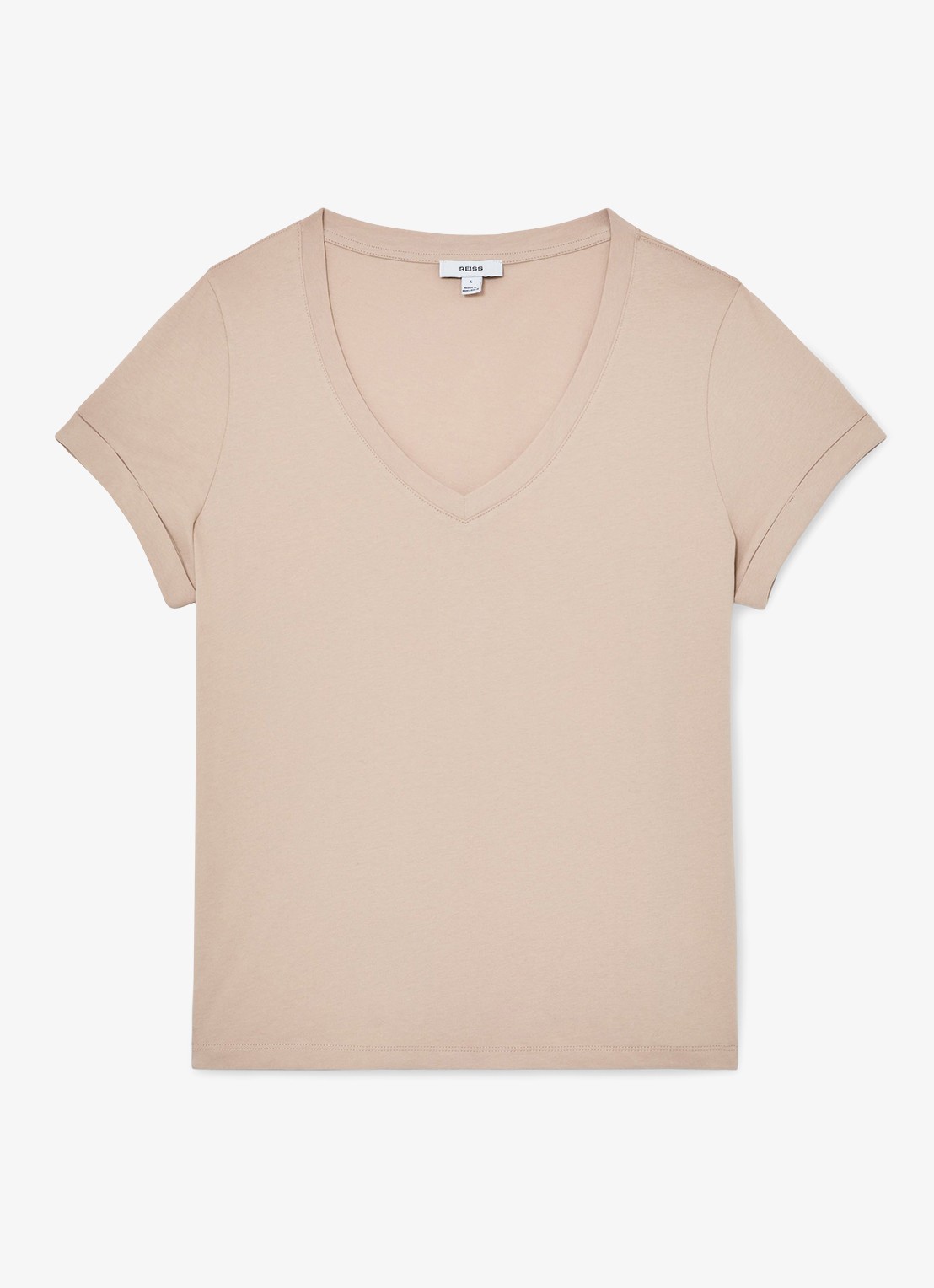 Reiss Luna T-shirt met V-hals  - voorkant 2 camel
