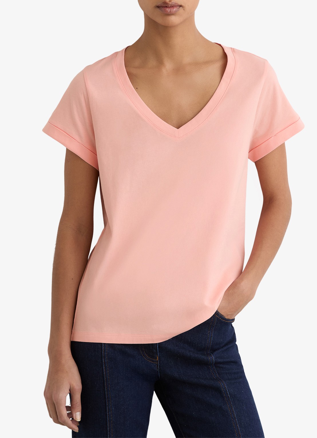Reiss Luna T-shirt met V-hals  - detail 3 oudroze