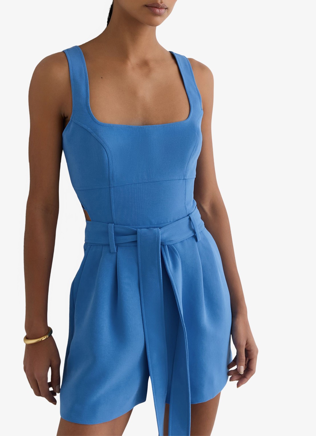 Reiss Lyon straight fit playsuit met cut-out detail en strikceintuur - detail 4 donkerblauw