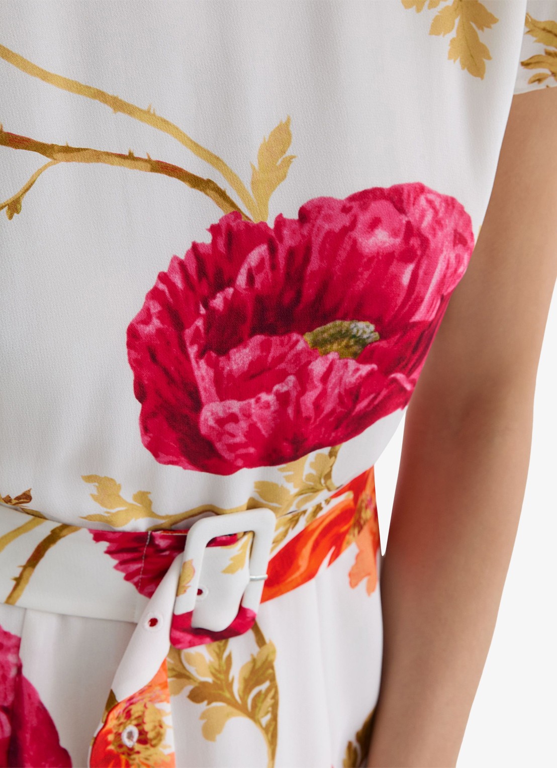 Reiss Lyra midi jurk met bloemenprint en ceintuur - detail 2 roze