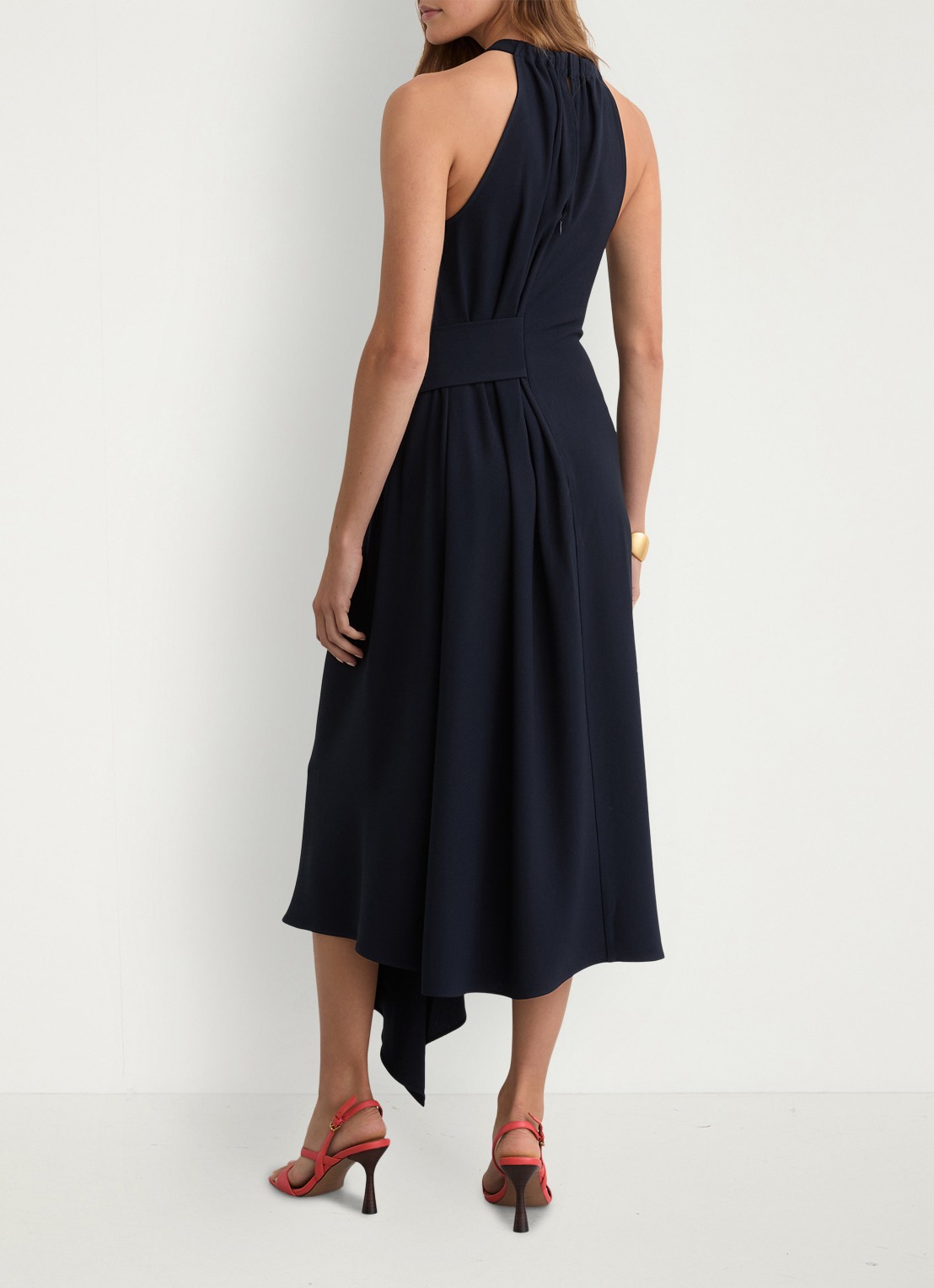 Reiss Maeve midi jurk met gedrapeerd detail - achterkant donkerblauw