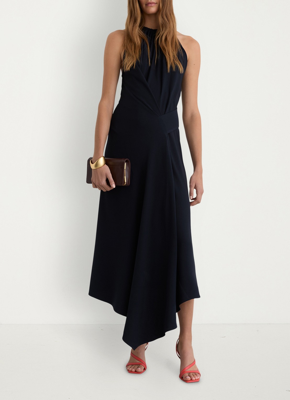 Reiss Maeve midi jurk met gedrapeerd detail - voorkant 7 donkerblauw