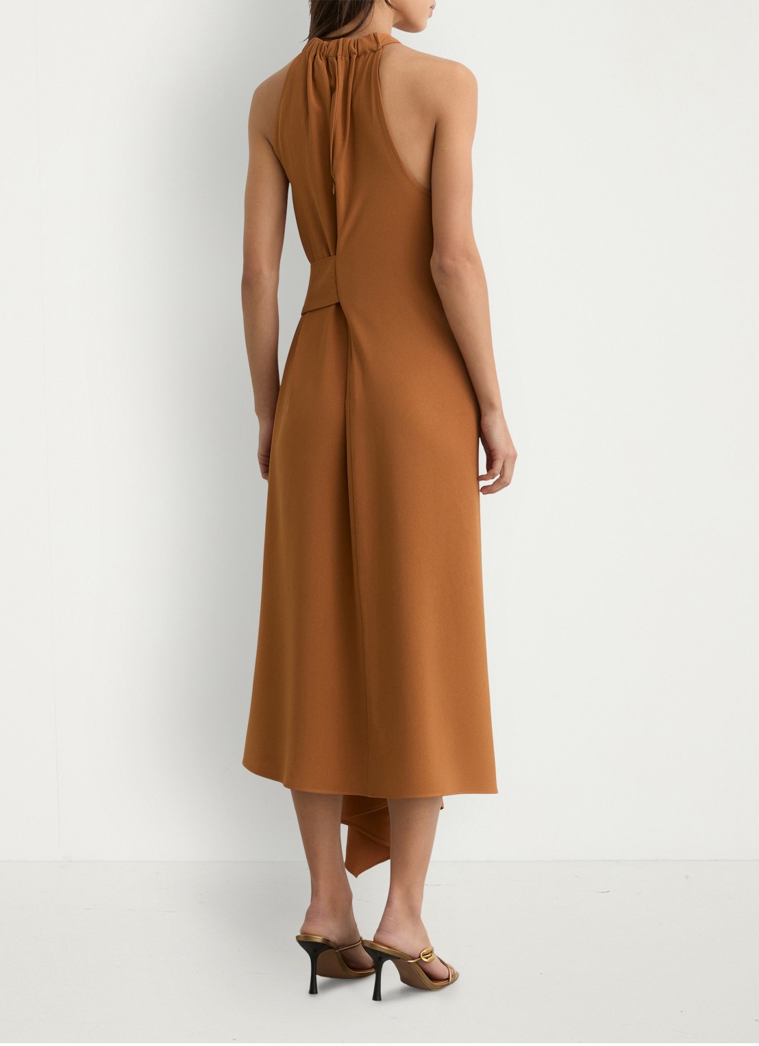Reiss Maeve midi jurk met gedrapeerd detail - achterkant 7 oranje