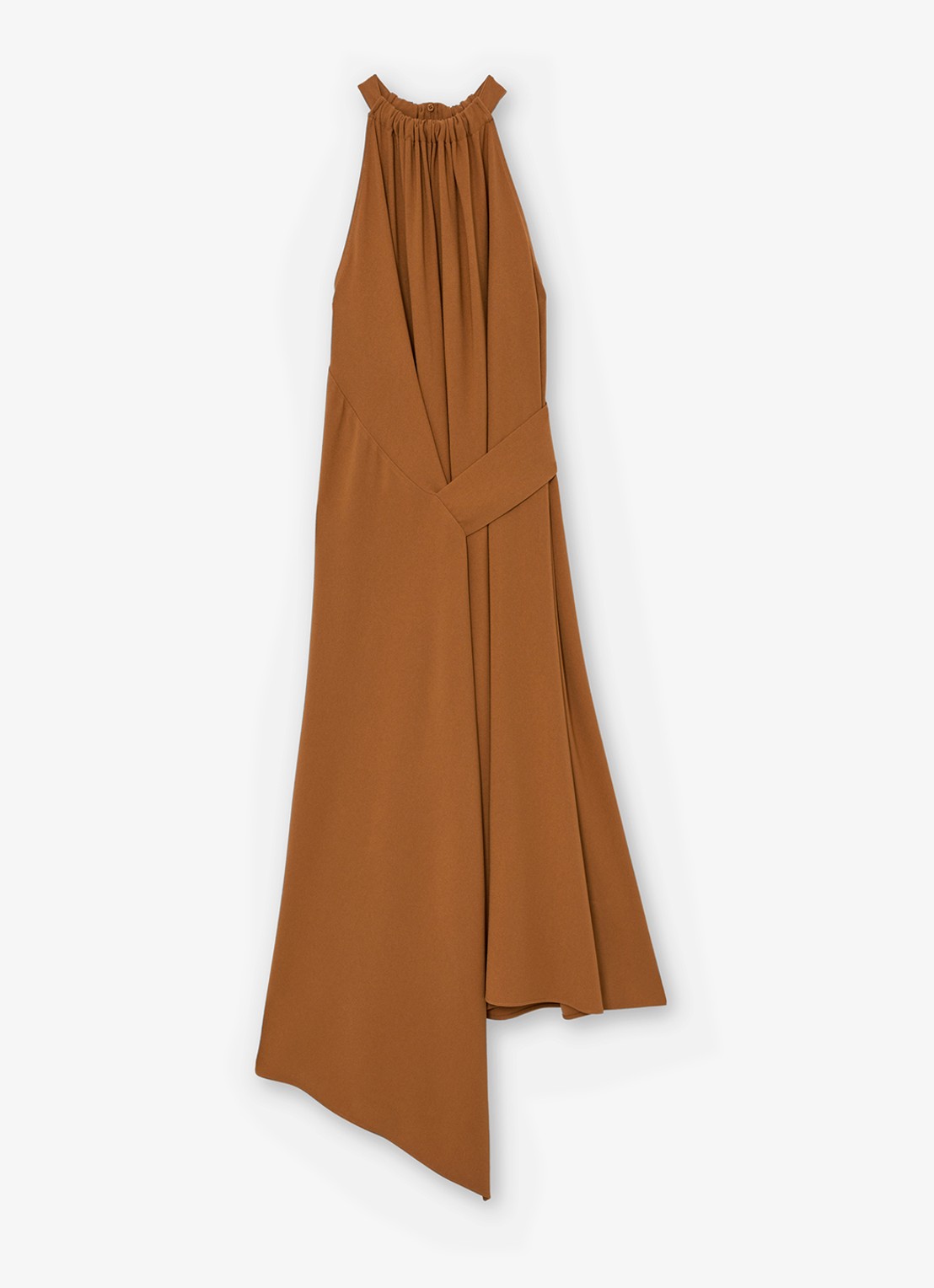 Reiss Maeve midi jurk met gedrapeerd detail - voorkant oranje