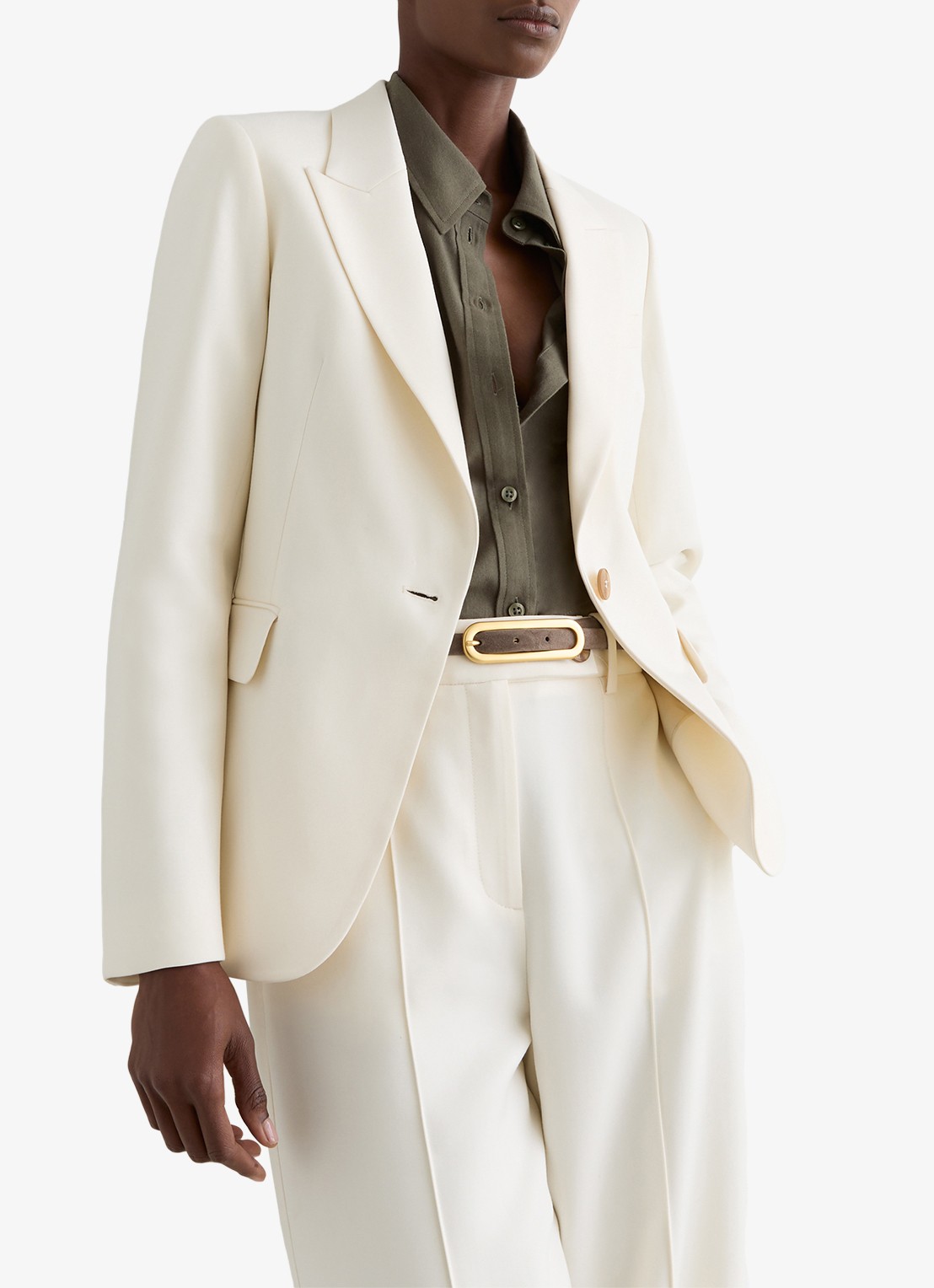 Reiss Malin single breasted blazer met klepzakken - detail creme