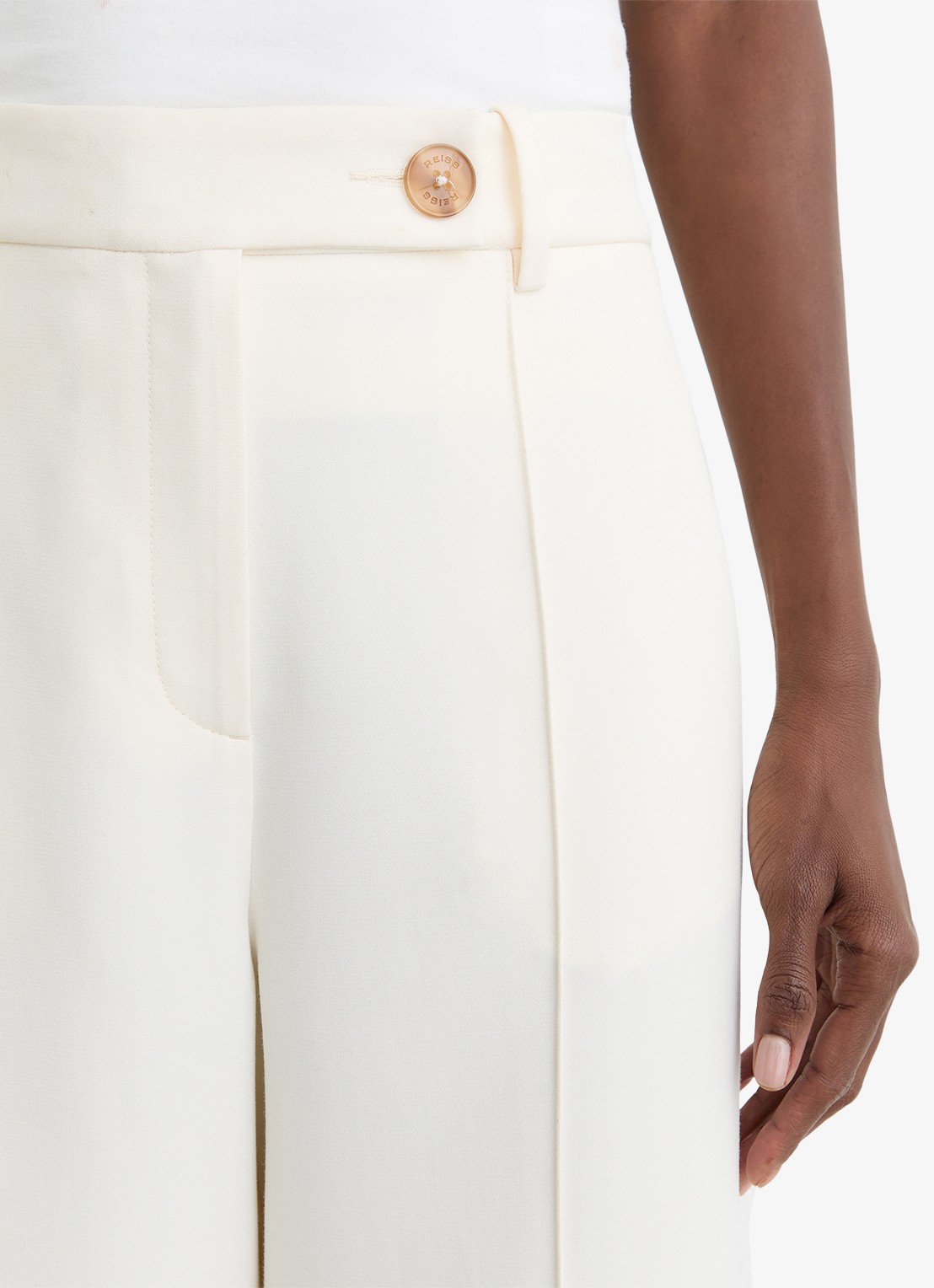 Reiss Malin wide fit pantalon met steekzakken - detail 5 beige