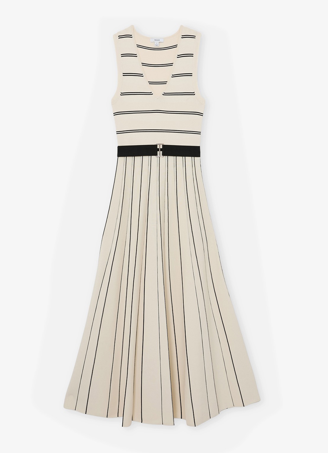Reiss Mallory midi jurk met plooien  - voorkant 2 beige