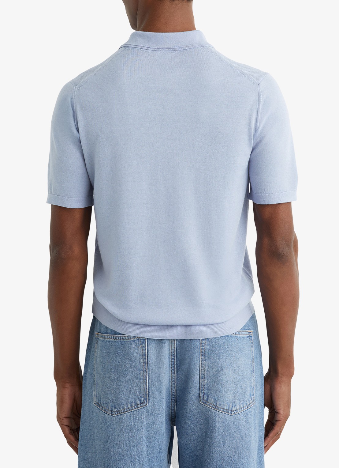Reiss MANOR Merino Wool Short-Sleeve Polo Shirt - achterkant 6 lichtblauw