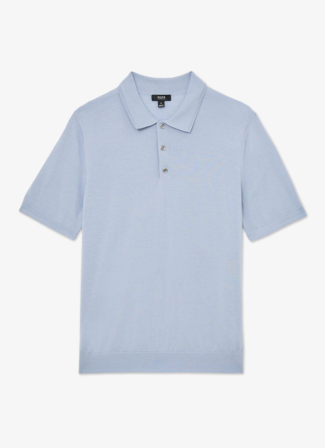 Reiss MANOR Merino Wool Short-Sleeve Polo Shirt - voorkant lichtblauw