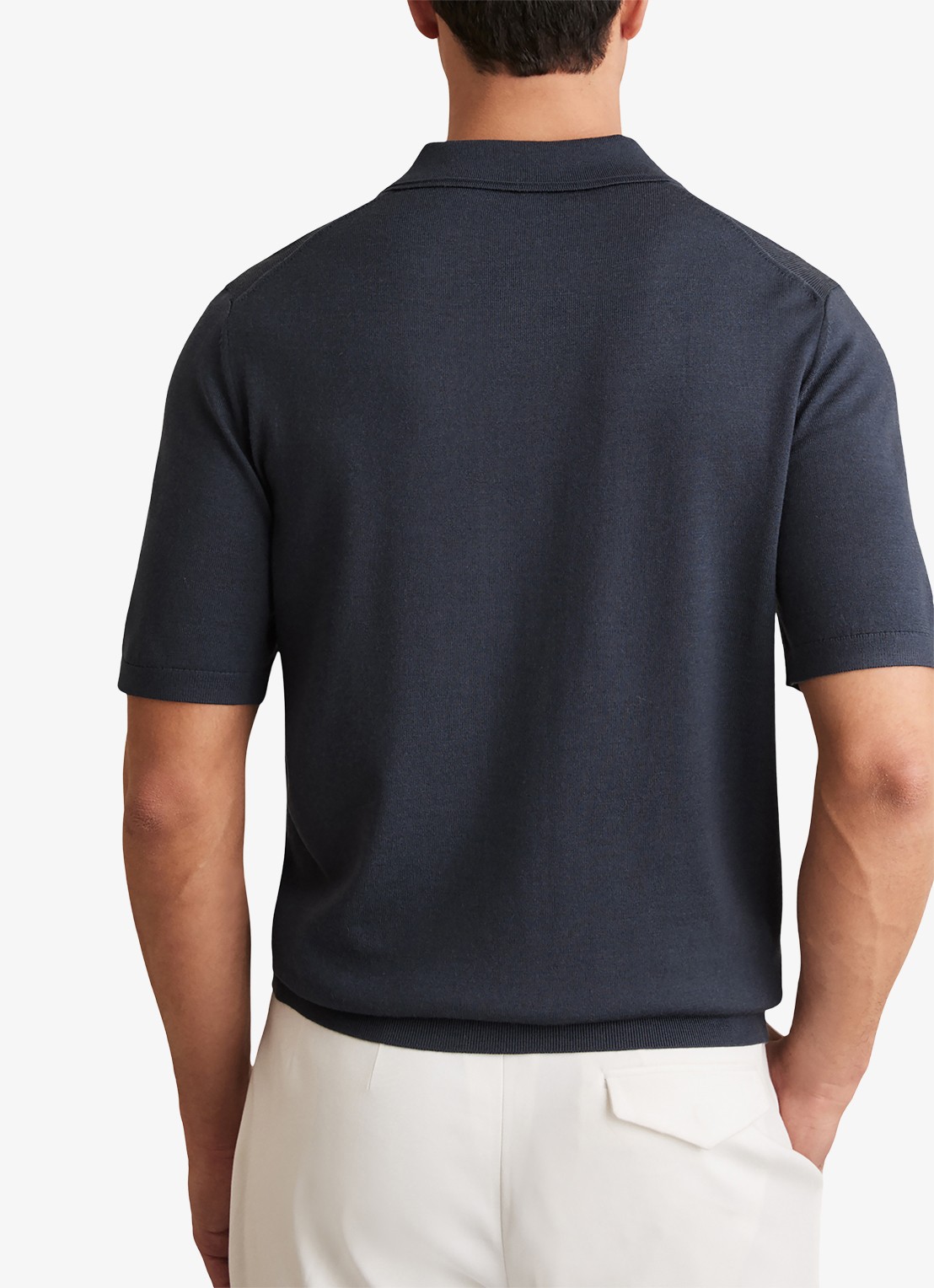 Reiss Manor regular fit polo van merino wol - achterkant 5 donkerblauw