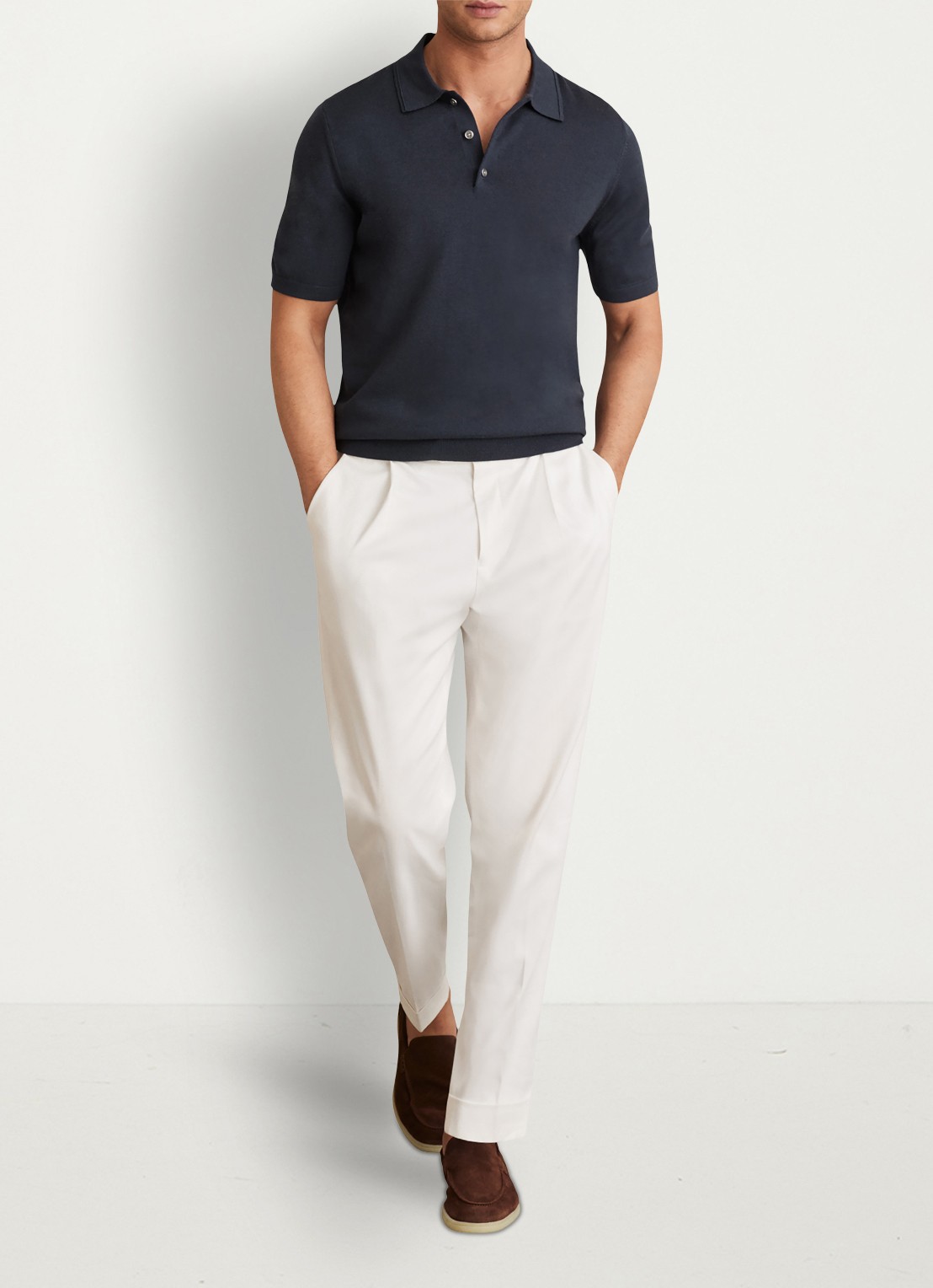 Reiss Manor regular fit polo van merino wol - voorkant 4 donkerblauw