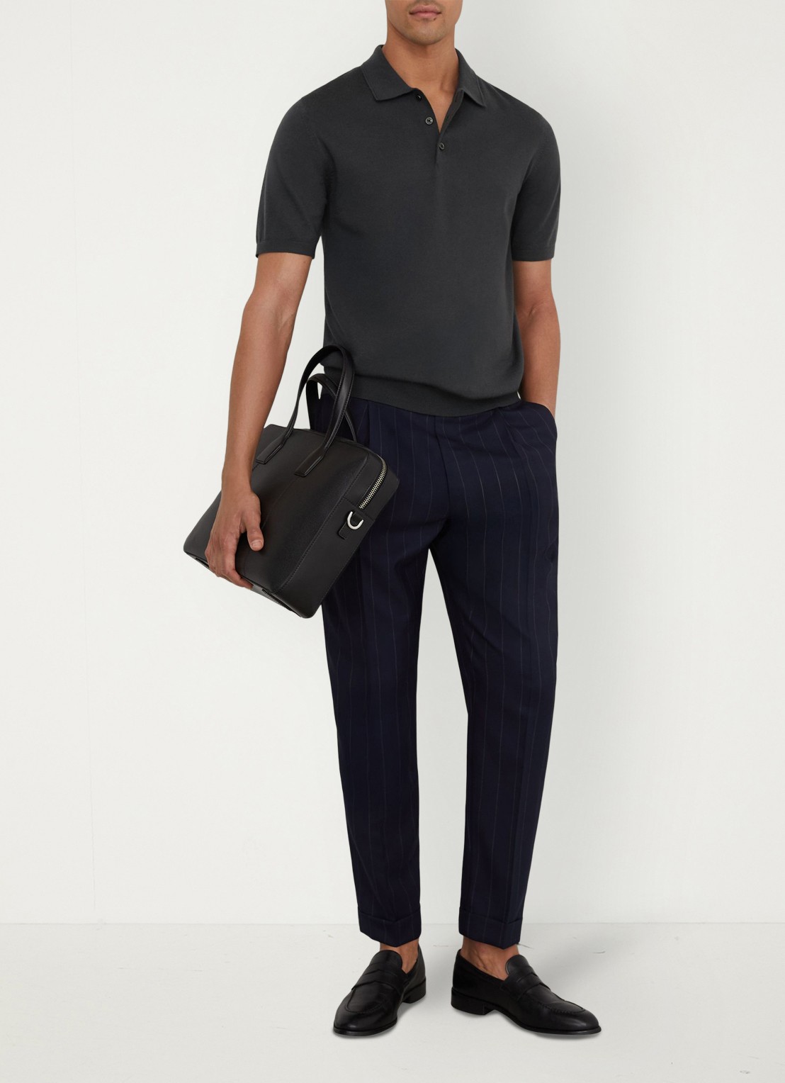 Reiss Manor regular fit polo van merino wol - voorkant 2 vulcan grey / grijs