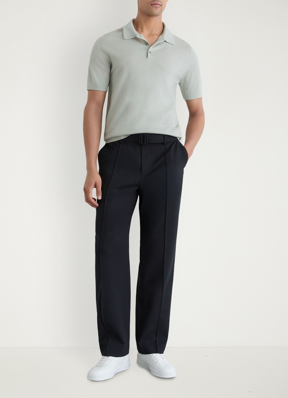 Reiss Manor regular fit polo van merino wol - voorkant 2 lichtgroen