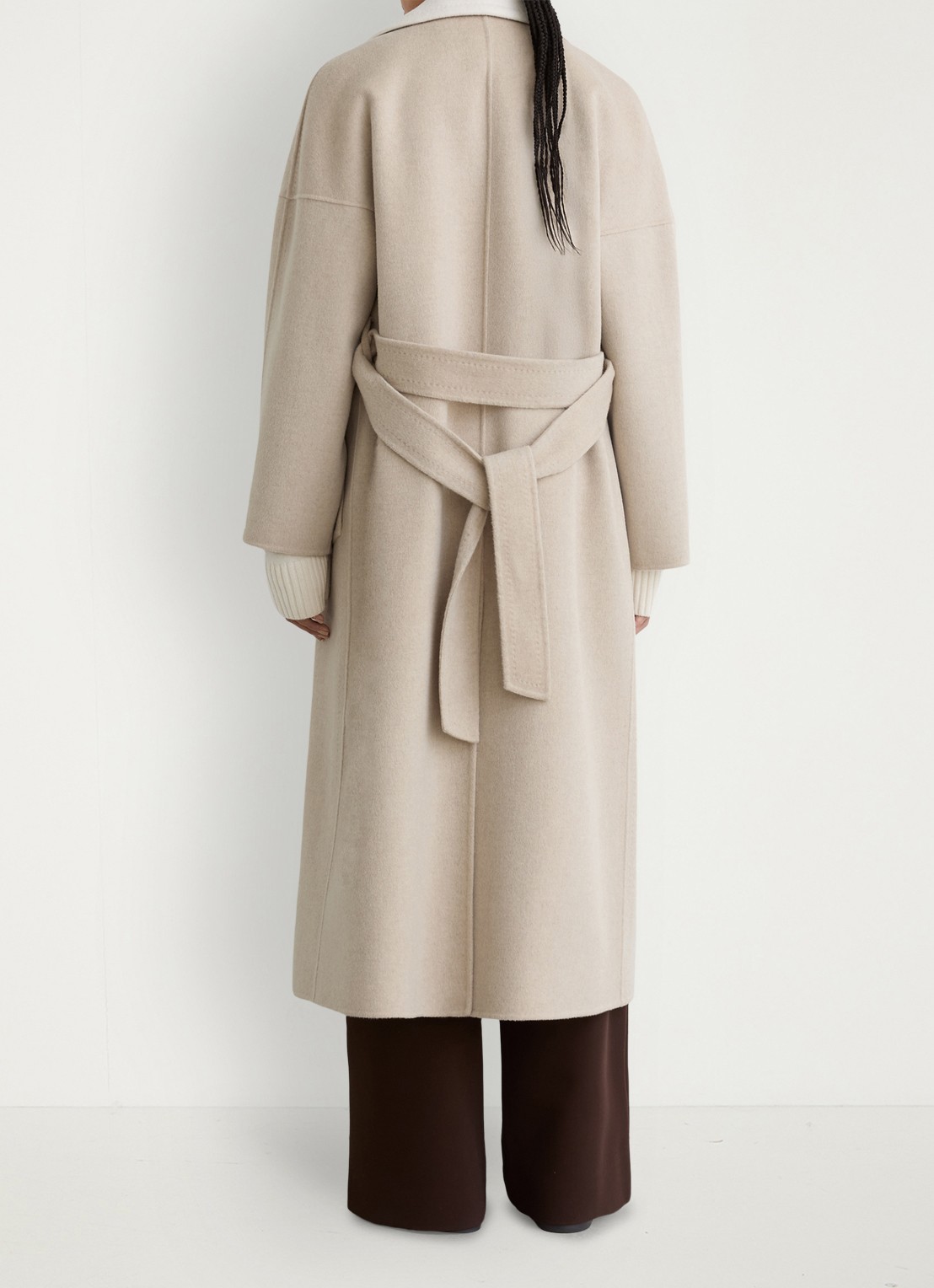 Reiss Marcela mantel van wol met strikceintuur - achterkant 2 beige