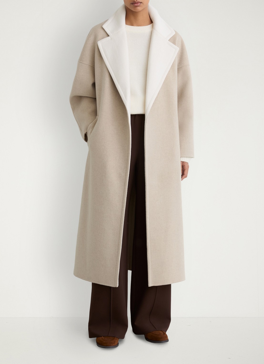Reiss Marcela mantel van wol met strikceintuur - detail 3 beige
