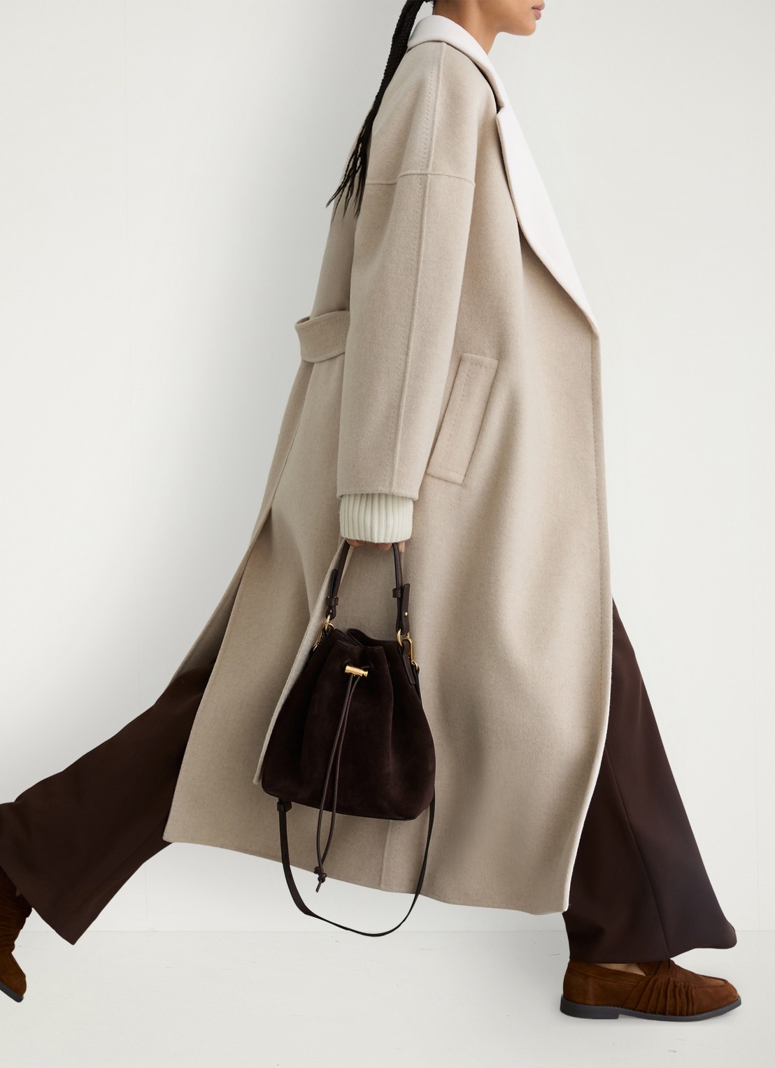 Reiss Marcela mantel van wol met strikceintuur - detail 4 beige