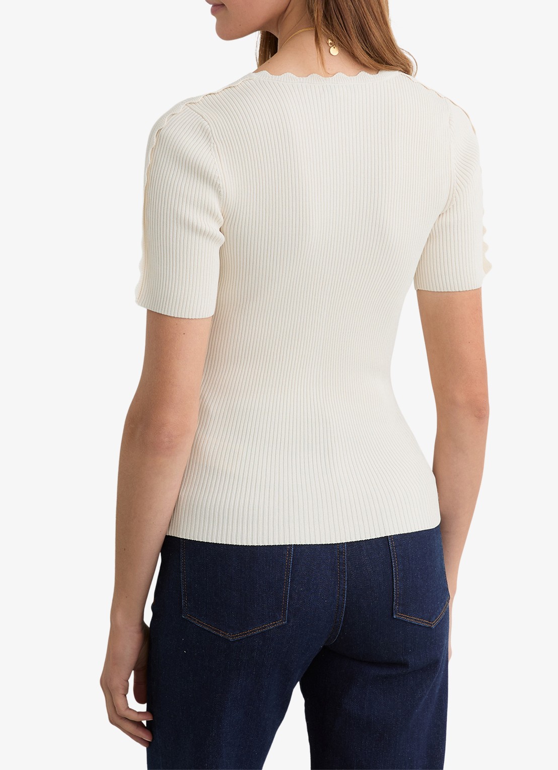 Reiss Marcy ribgebreide top met V-hals - achterkant 4 wit