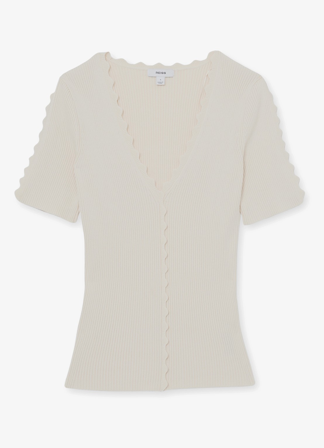 Reiss Marcy ribgebreide top met V-hals - voorkant 5 wit