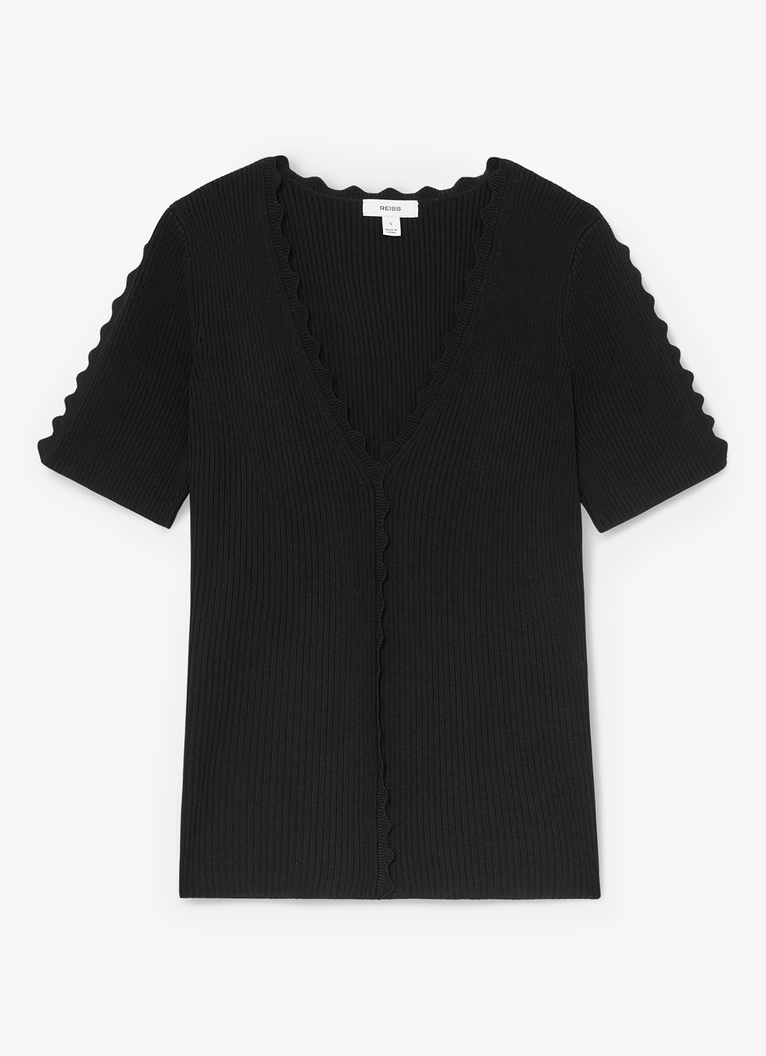 Reiss Marcy ribgebreide top met V-hals - voorkant black / zwart