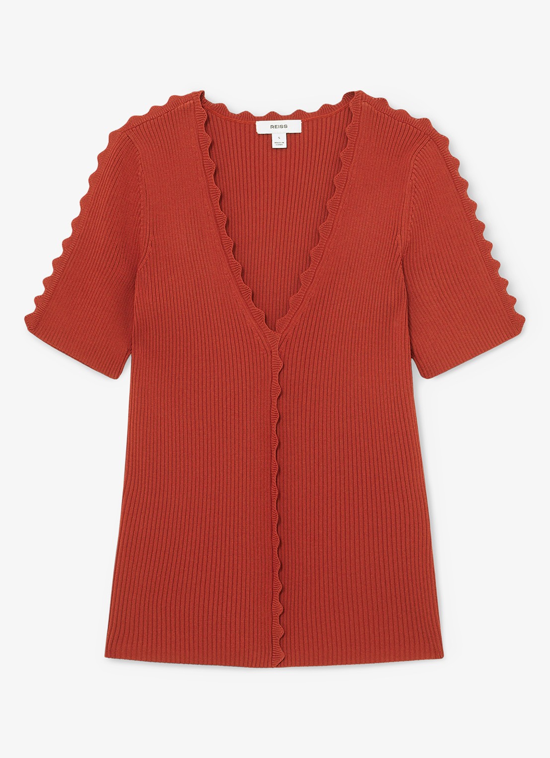Reiss Marcy ribgebreide top met V-hals - voorkant 2 rood