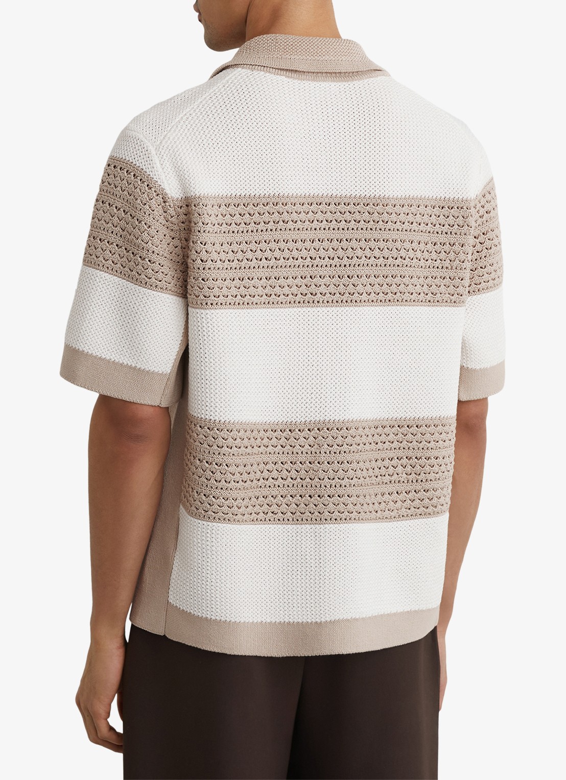 Reiss Marek grofgebreide trui met streepprint - achterkant 6 beige