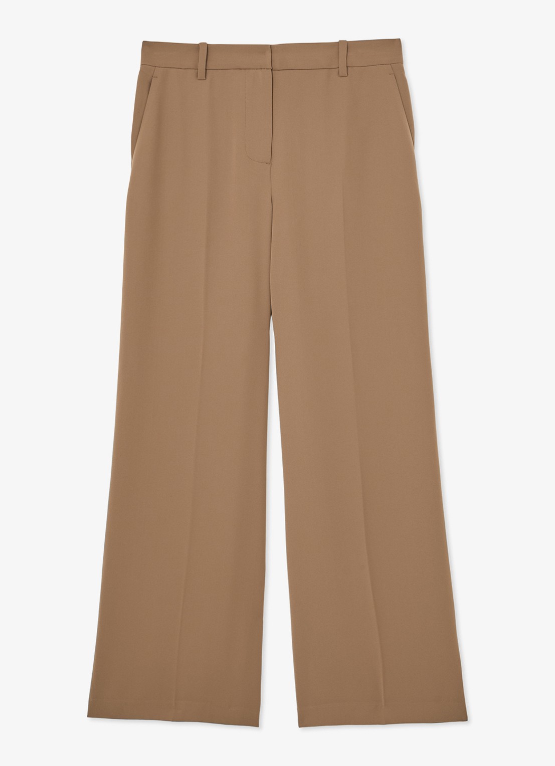 Reiss Margeaux high waist wide fit pantalon met steekzakken - voorkant camel