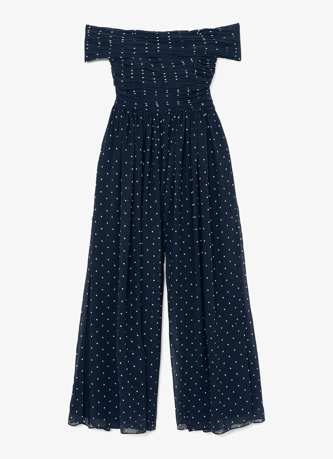 Reiss Margo wide fit jumpsuit met stippenprint - voorkant 2 donkerblauw