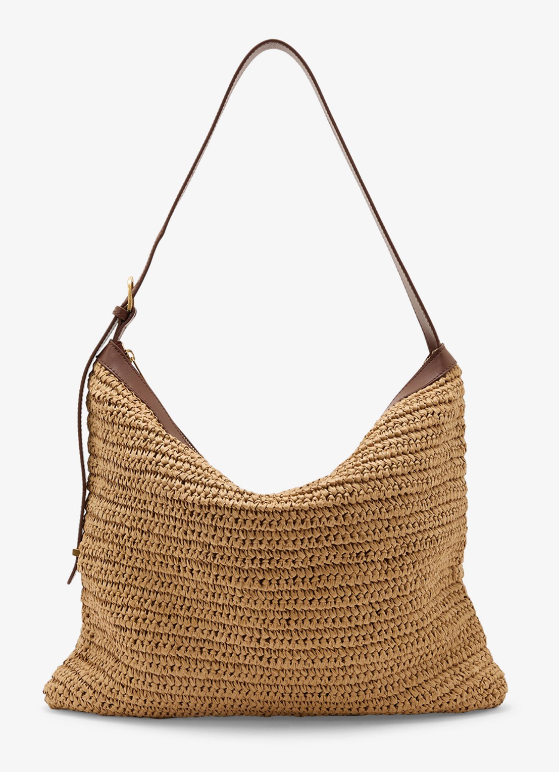 Reiss Margot schoudertas met gevlochten detail  - voorkant beige