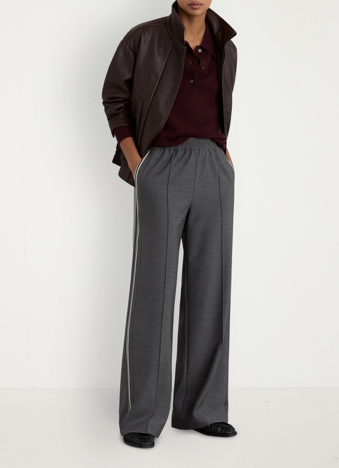 Reiss Marlow high waist wide fit trackpants met gestreept detail - voorkant 3 grijs
