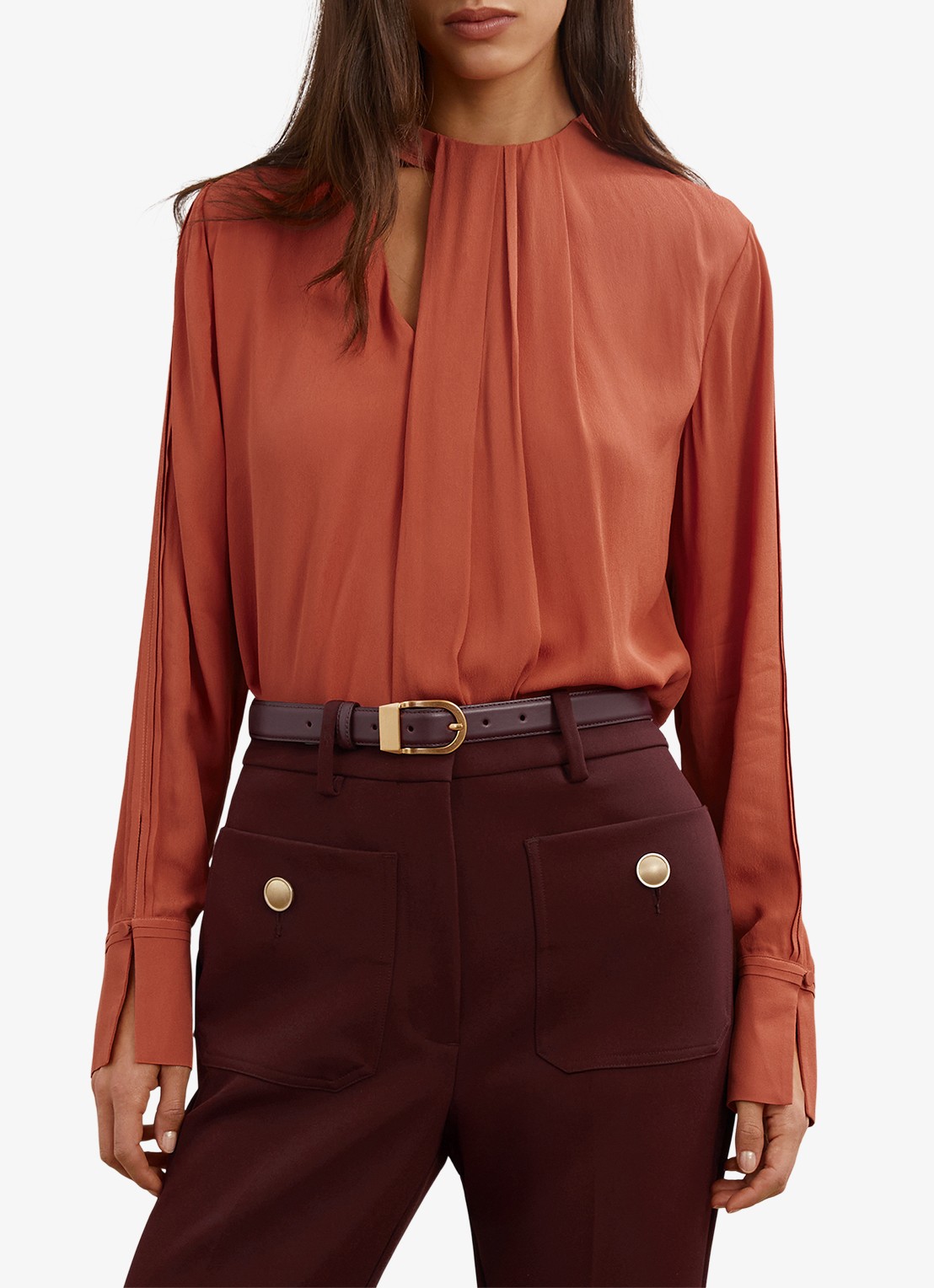 Reiss Marta tuniek met plooidetail - detail 2 oranjebruin