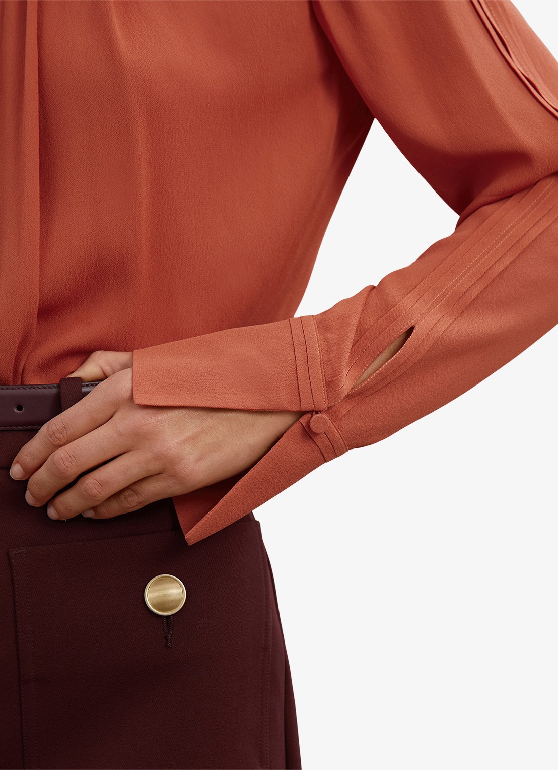 Reiss Marta tuniek met plooidetail - detail 4 oranjebruin