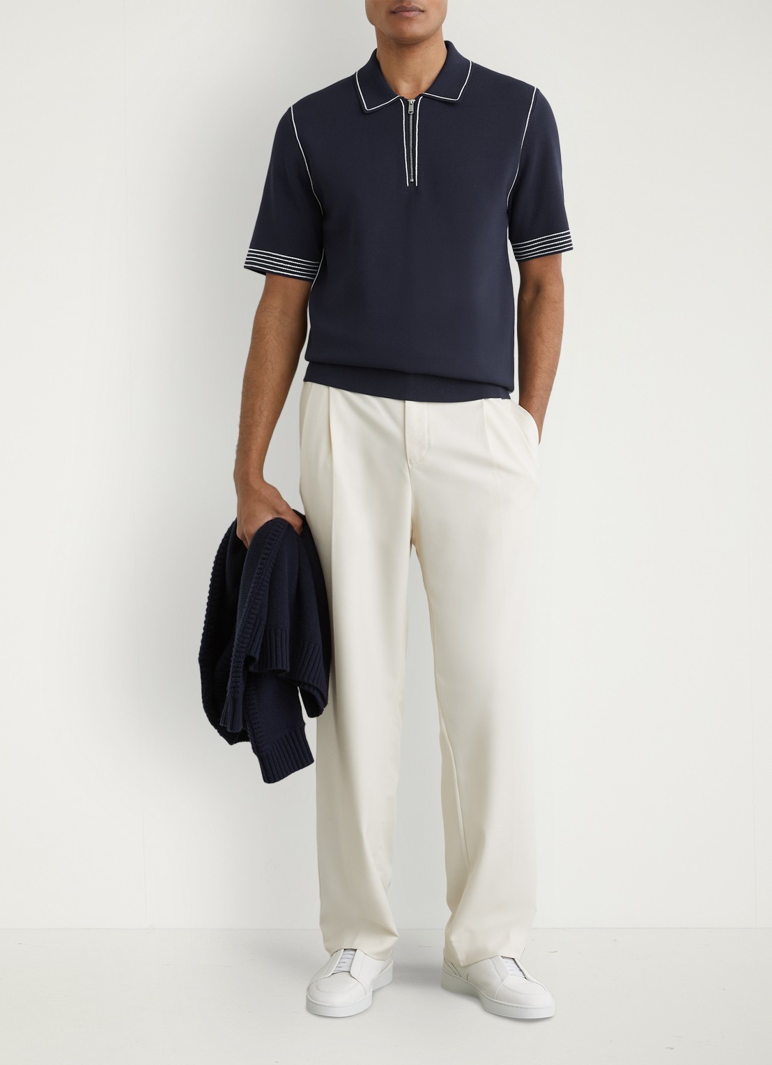 Reiss Mason polo met halve rits - voorkant 3 navy / blauw