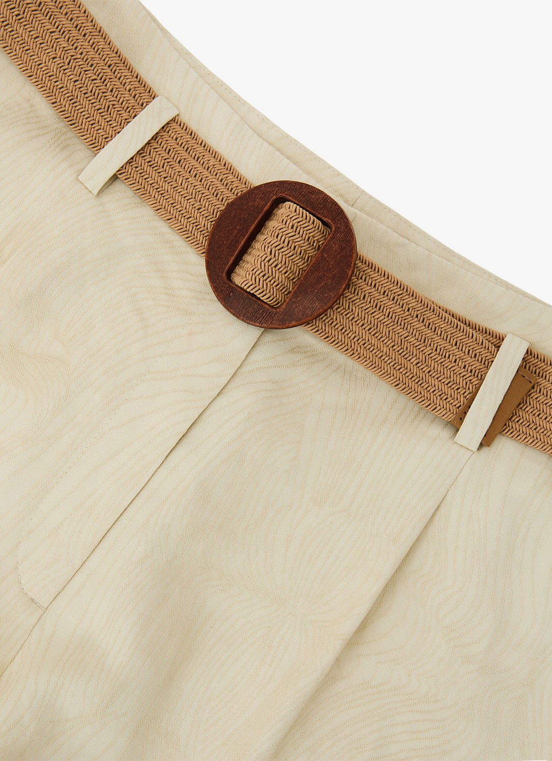 Reiss Matilda high waist wide fit korte broek in linnenblend - detail 5 beige