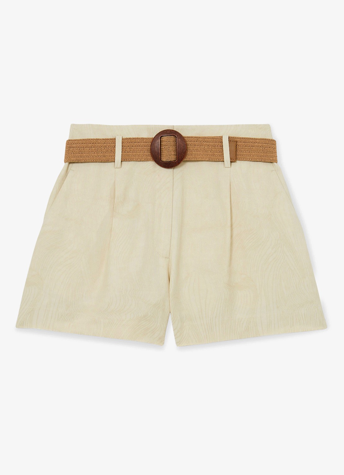 Reiss Matilda high waist wide fit korte broek in linnenblend - voorkant beige