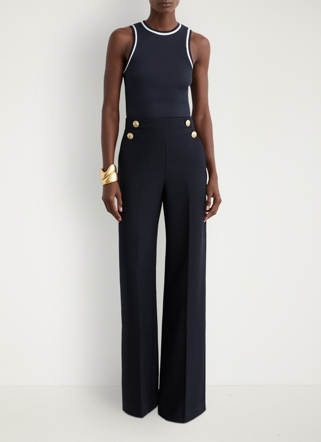 Reiss Matilda tanktop met ribstructuur - voorkant 6 donkerblauw