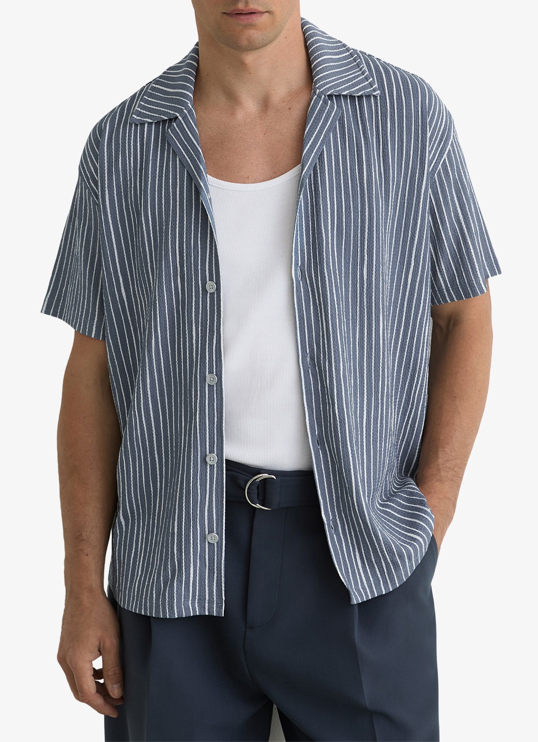 Reiss Max regular fit overhemd met streepprint - detail 4 airforce blue / blauw