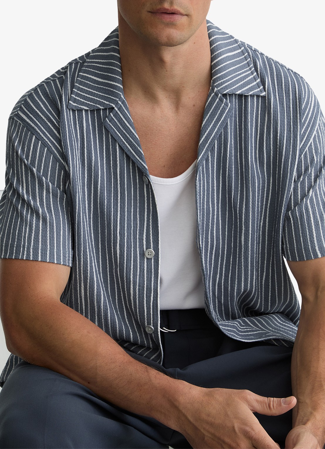 Reiss Max regular fit overhemd met streepprint - detail 6 airforce blue / blauw