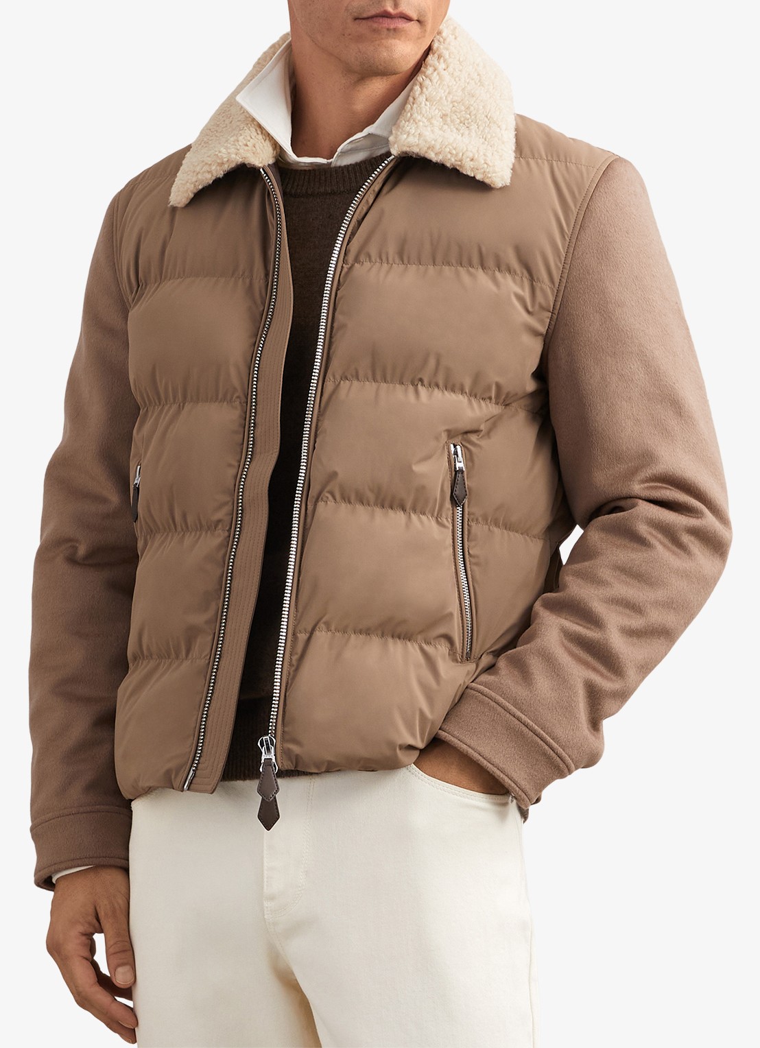 Reiss MAXIMUS Wool-Sleeve Quilted Puffer Jacket - detail 3 bruin
