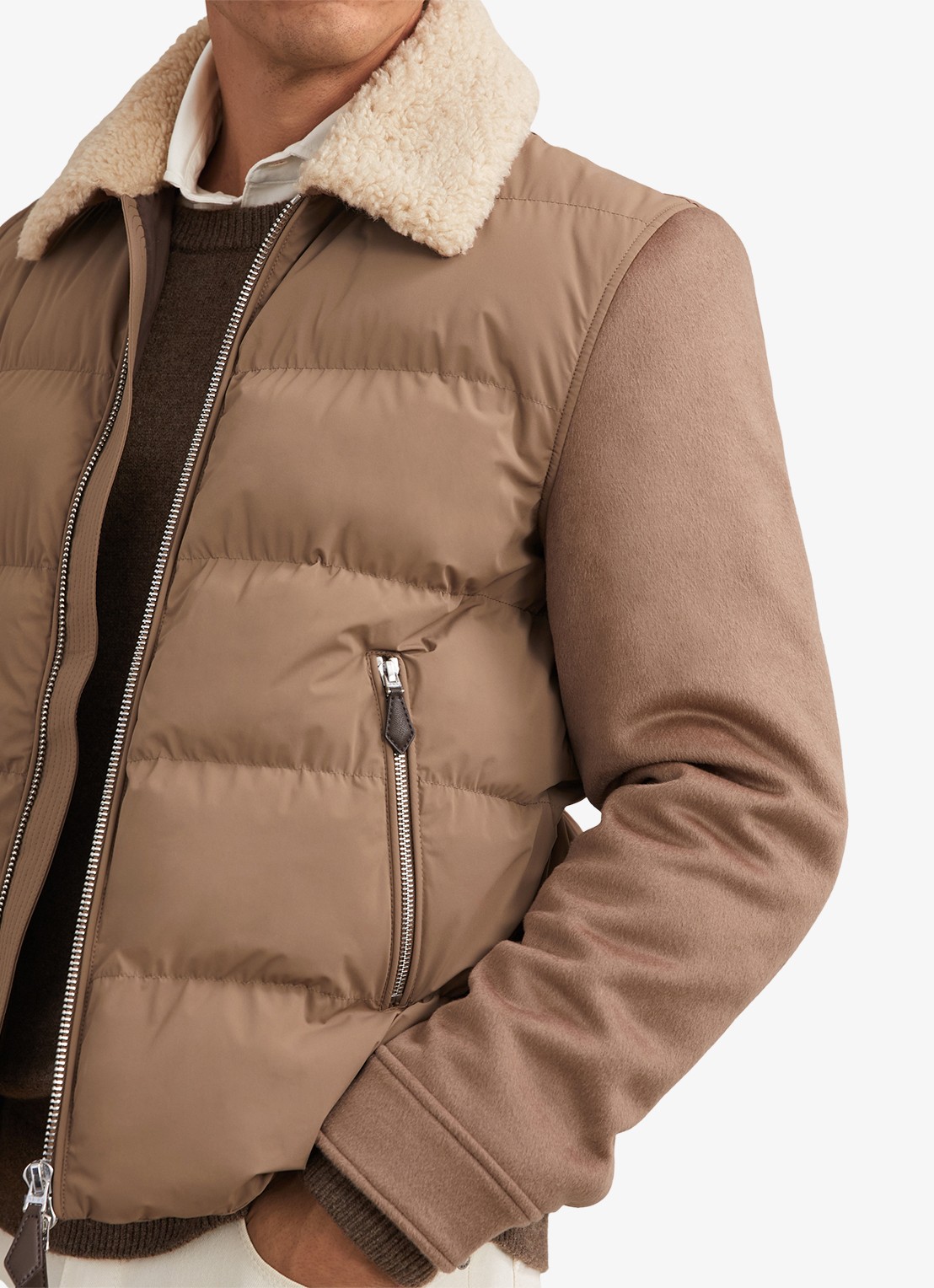 Reiss MAXIMUS Wool-Sleeve Quilted Puffer Jacket - detail 4 bruin