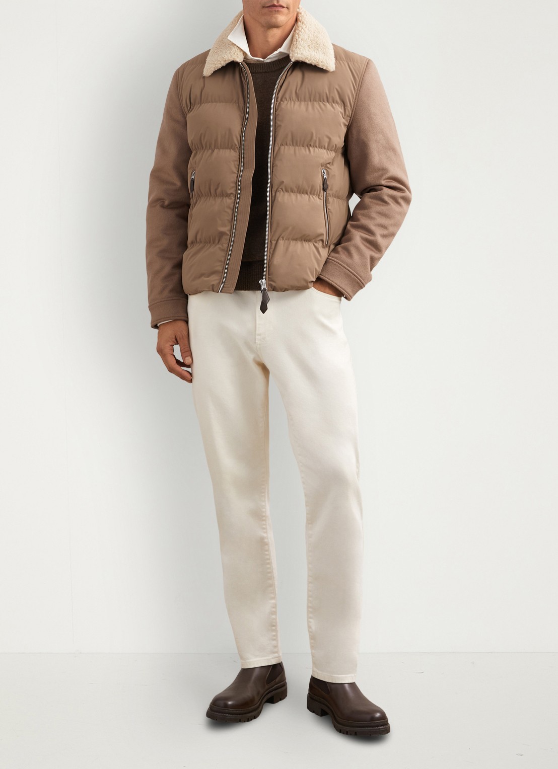Reiss MAXIMUS Wool-Sleeve Quilted Puffer Jacket - detail 5 bruin