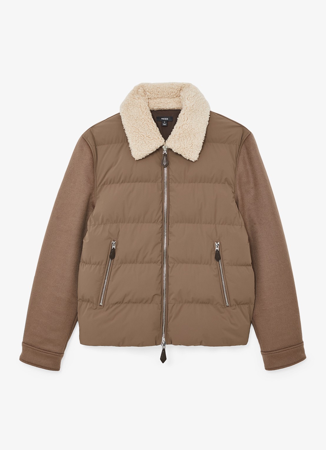 Reiss MAXIMUS Wool-Sleeve Quilted Puffer Jacket - voorkant bruin